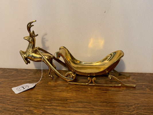 Handmade Solid Brass Reindeer w/ Sleigh