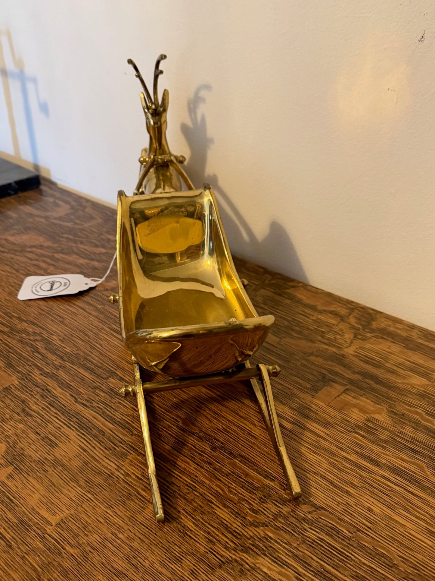 Handmade Solid Brass Reindeer w/ Sleigh