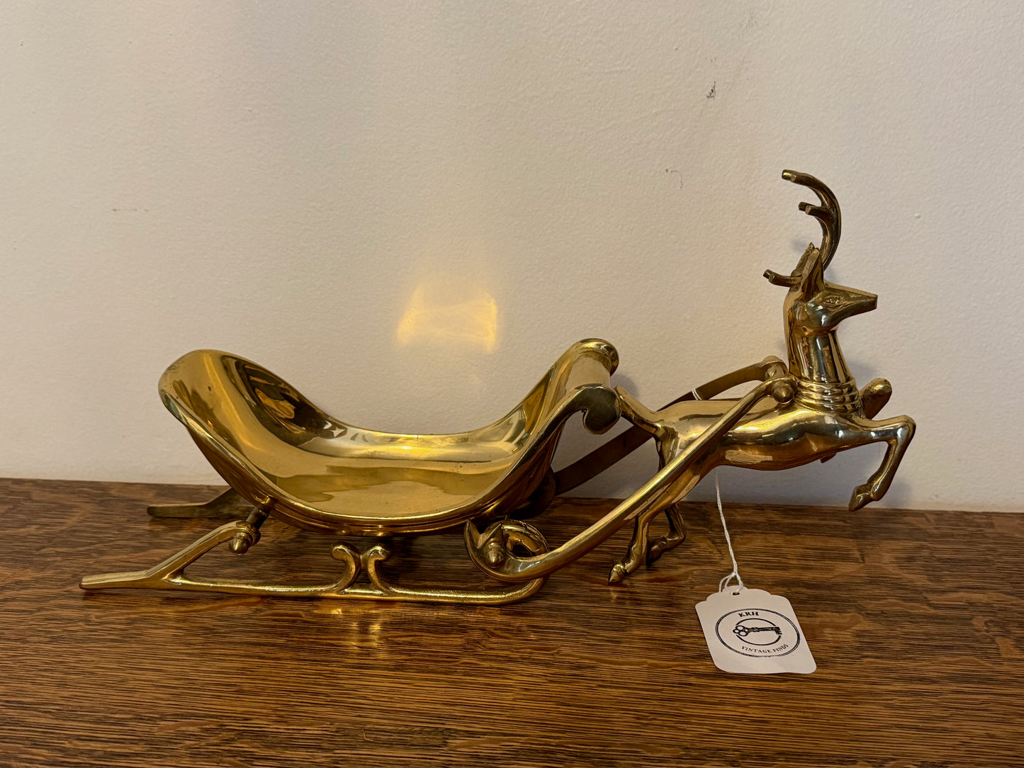 Handmade Solid Brass Reindeer w/ Sleigh