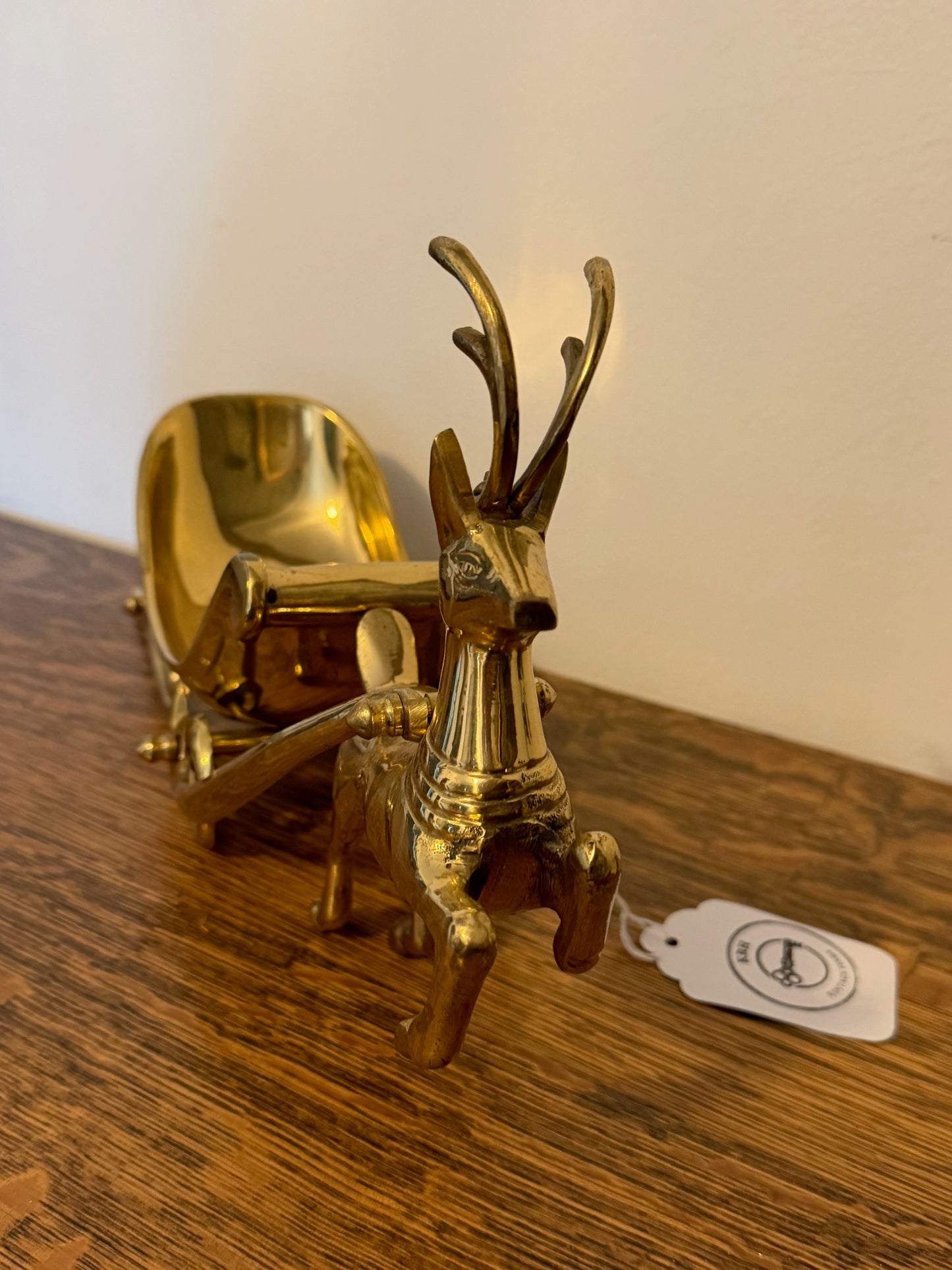 Handmade Solid Brass Reindeer w/ Sleigh