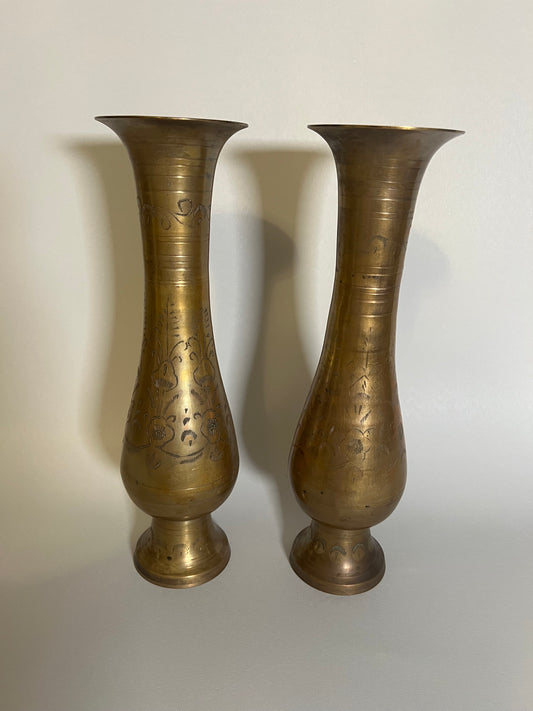 Pair of Etched Brass Vases