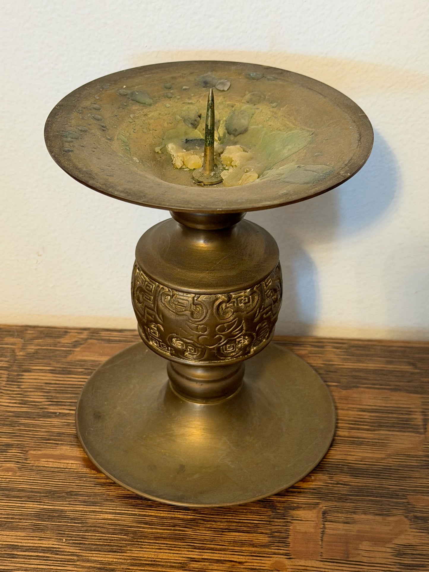 Brass Candle Holder - Asian w/ Dragon Design