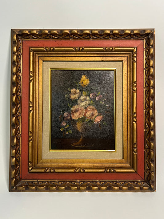 Framed Still Life Floral Oil Painting on Canvas by L. Ruggeri, Signed