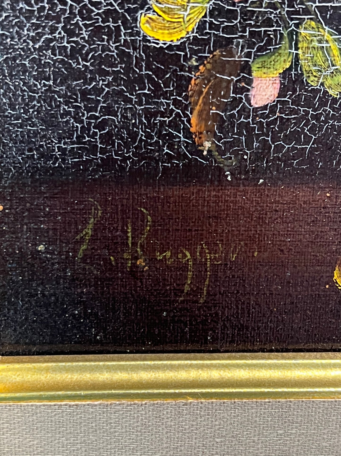 Framed Still Life Floral Oil Painting on Canvas by L. Ruggeri, Signed
