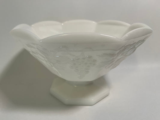 Anchor Hocking Harvest Grape Milk Glass Pedestal Bowl
