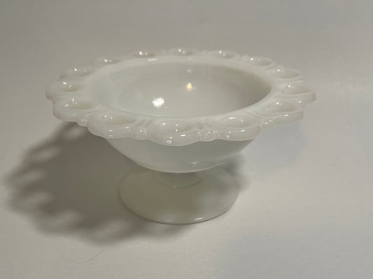 Anchor Hocking Old Colony Lace Edge Milk Glass Pedestal Bowl