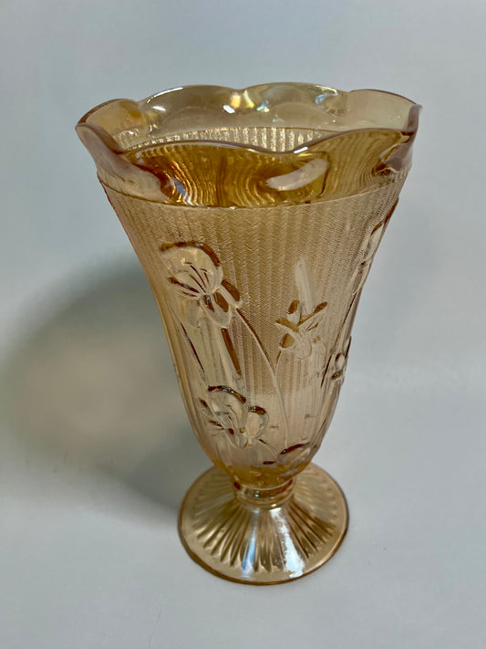 Iris & Herringbone Carnival Glass Vase by Jeannette Glass Company