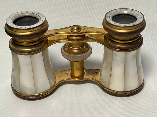 Antique Iris Opera Glasses, Mother of Pearl and Brass, Made in Paris, Includes Original Case