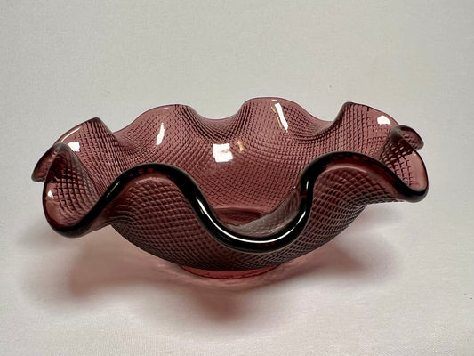 Amethyst Waffle Glass Bowl w/ Ruffled Edge by Colony